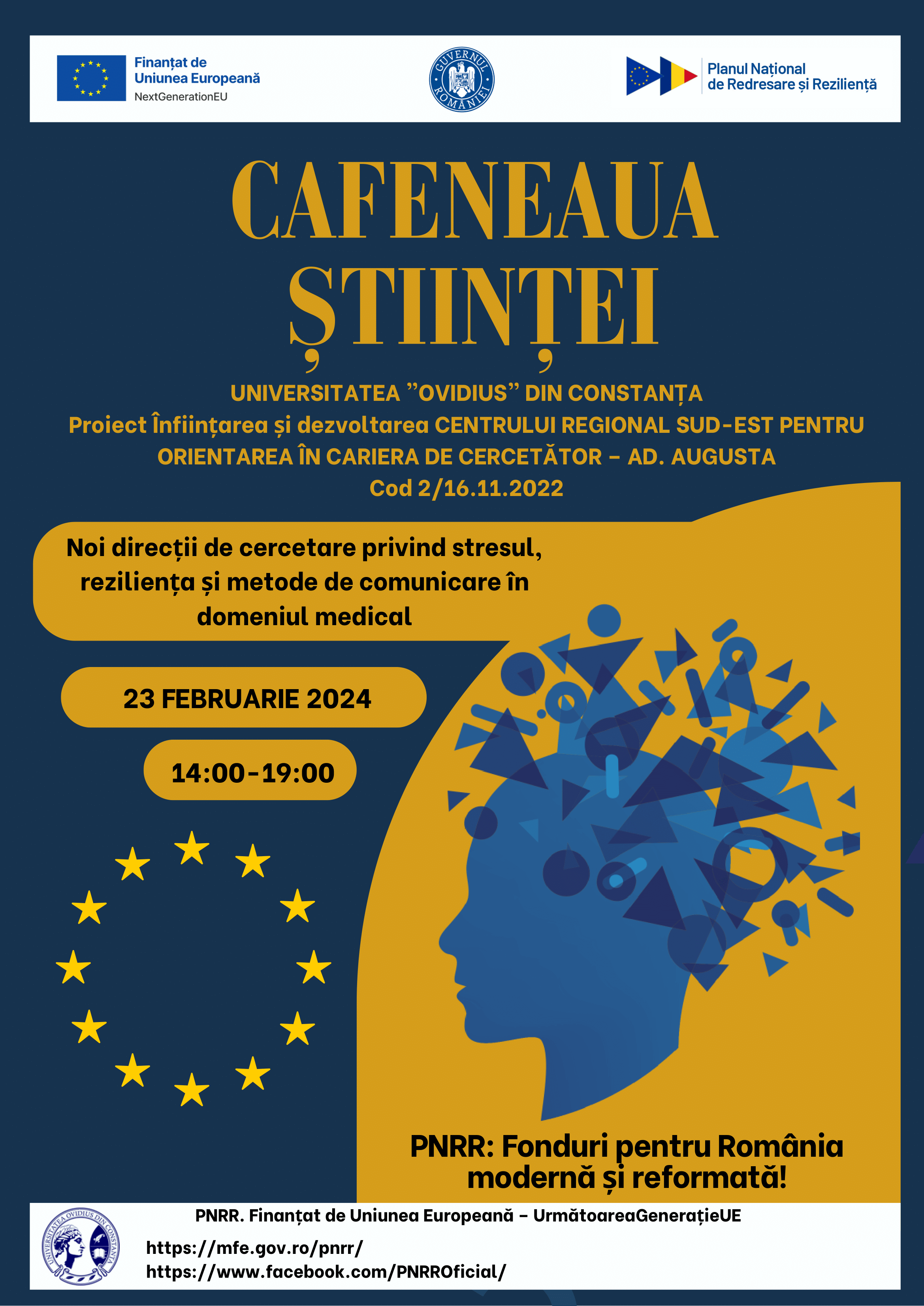 Read more about the article Comunicat de presă | Cafeneaua Științei – eveniment interactiv despre direcțiile noi de cercetare în domeniul medical, la Universitatea Ovidius din Constanța